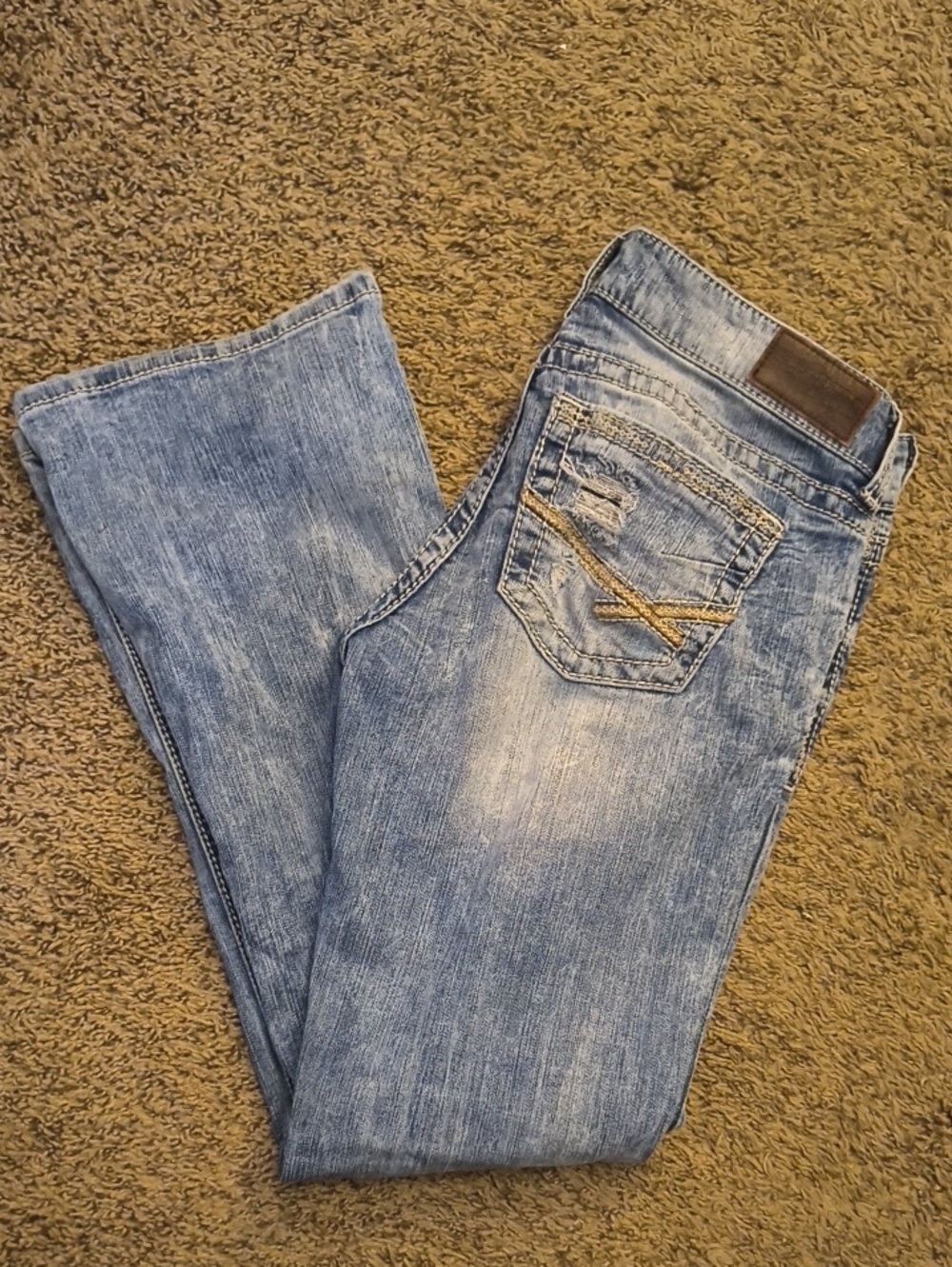 BKE Light Blue Straight Leg Jeans with Back Pocket Detail